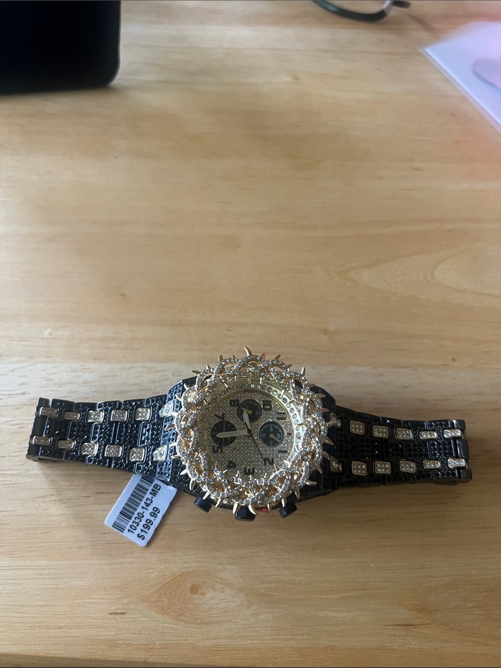 Gold and Black Crystal Accent Wristwatch